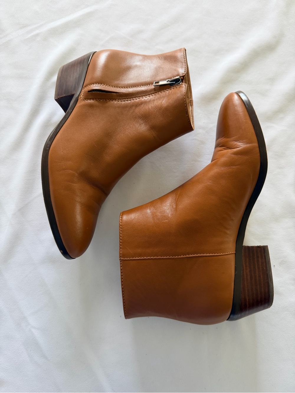 J.Crew Reagan Classic Leather Ankle Boots Cognac Caramel Block Heel Women SZ8.5